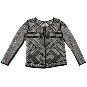 Nic + Zoe Cardigan S White Black Sweater Jacket Cotton‎ Knit Boho Career Preppy